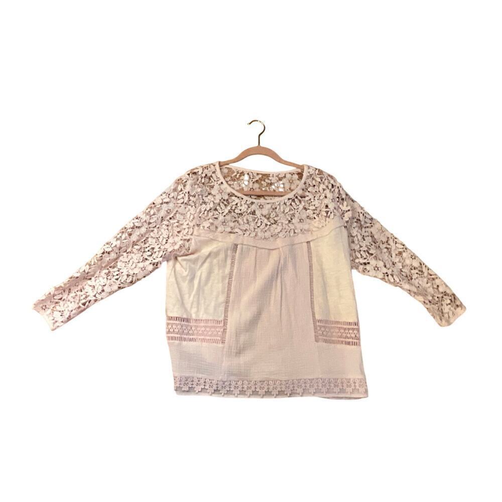 Guest Editor Floral Lace Blouse 3/4 Sleeve Crew Neck Gauze Pink Womens Large NWT - Picture 4 of 5